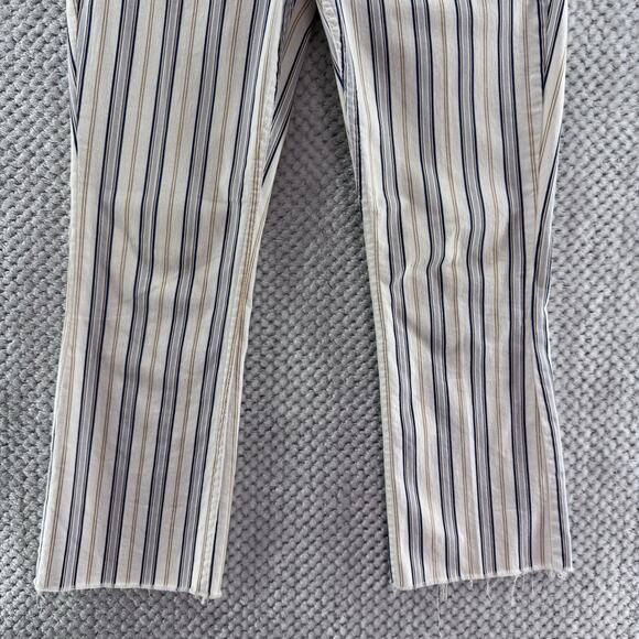 Pilco Pants Womens 28 Cream Brown Blue Striped High Rise Bootcut Raw Hem Casual - Picture 5 of 15